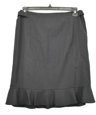 Worthington Womens Black Gray Pinstripe Straight Ruffle Back Zip Mini Skirt 8