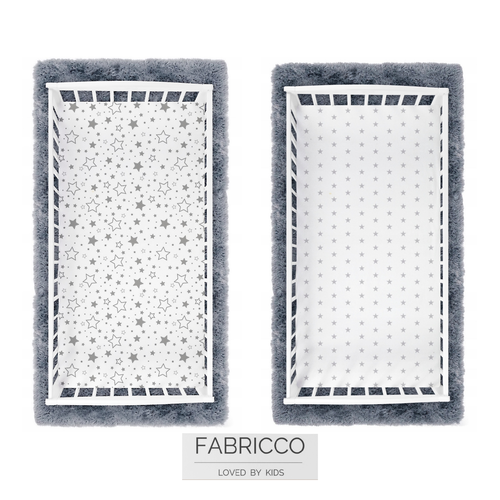 Pair of Cot Bed Fitted Sheet 100 COTTON grey & White stars 70 X 140 cm