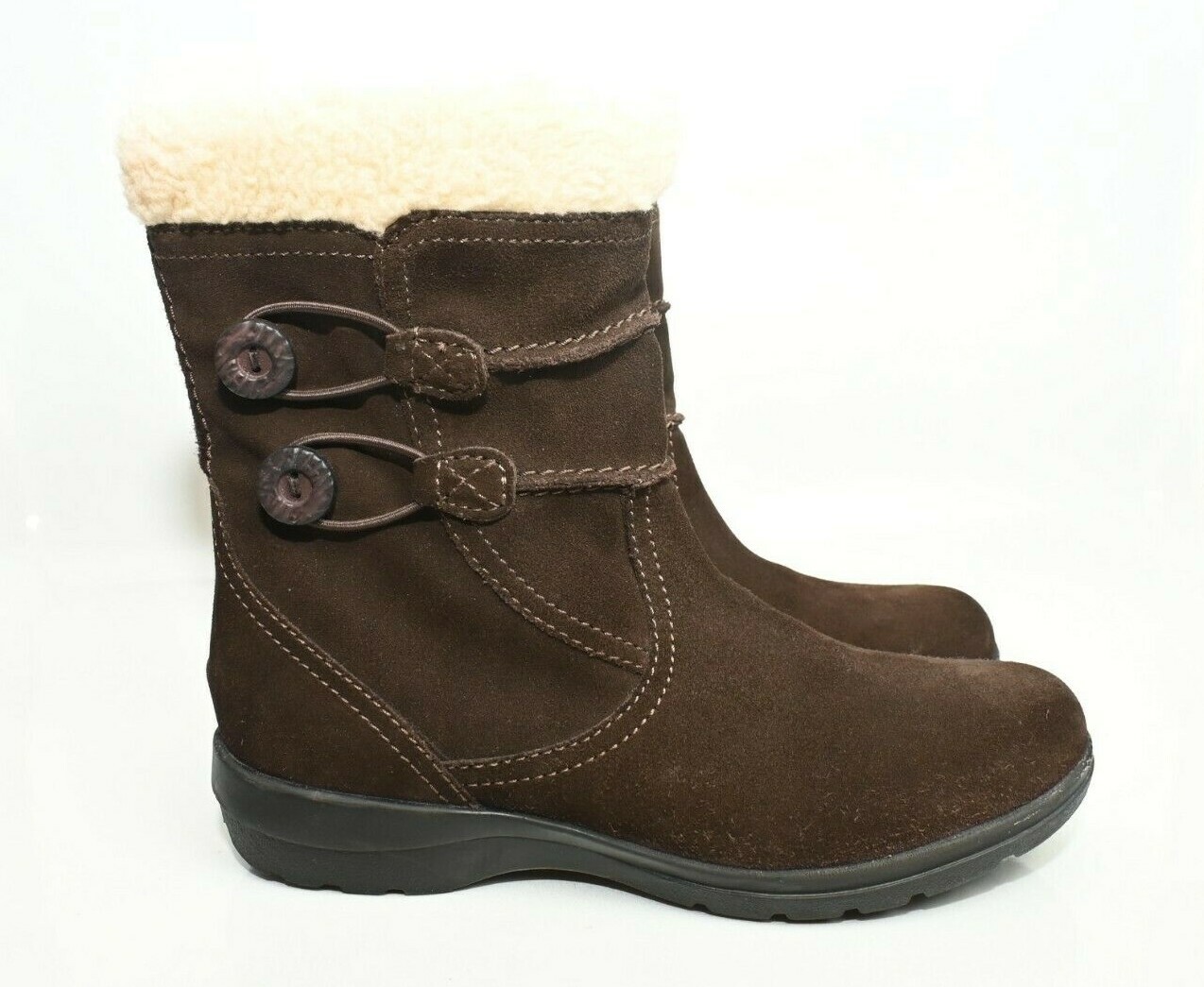 Clarks Bendables Women's Boots Brown Suede Faux Fur Ankle Booties Size 8.5