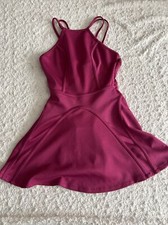 Nasty Gal Magenta Skater Mini Dress Strappy Back High Neck Scuba Size S