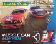 Scalextric "Muscle Car Mayhem"  Race Set - Over 15' of Track!- 4 Layouts- C1449T