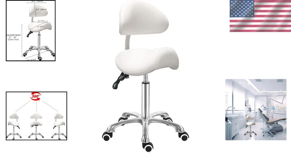 Silla Taburete Sillín Ergonómico con Respaldo Ajustable, Blanco Foto 2 de 4