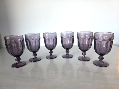 Vintage Libbey Duratuff Amethyst Gibraltar Goblets 7'' 16oz Set If 6