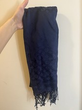 Louis Vuitton Shawl Monogram Stole Satin Navy Blue LV Logo