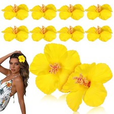 Artificial Hibiscus Flowers for Hair Decorations, 10Pcs Yellow Tropical Faux ...