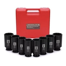 Deep Axle Nut Impact Socket Set,12Point Design Metric,29,30,32,34,35,36,38,39mm.