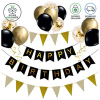 Luftballons Geburtstag Dekoration Set Schwarz Gold Happy Birthday Banner
