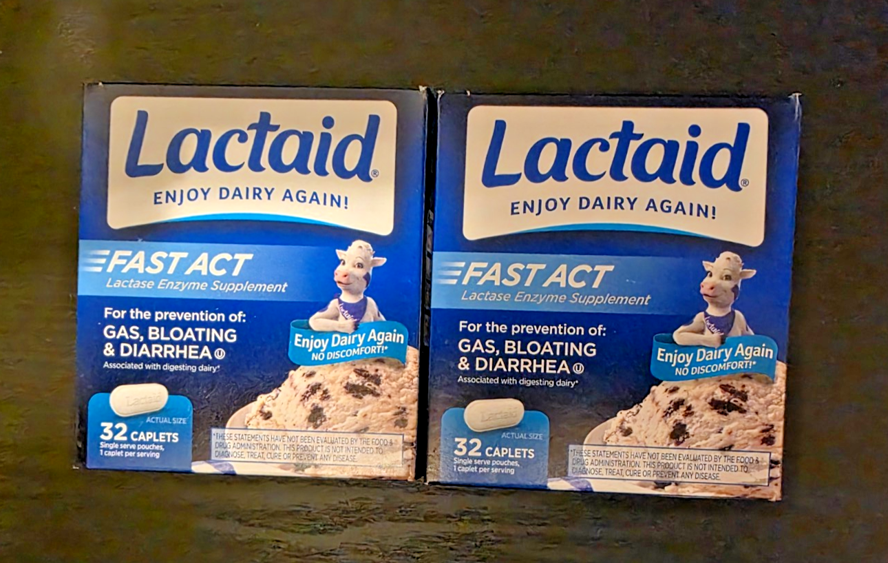 Lactaid Fast Acting Lactase Enzyme Supplement 32 Caplets X 2 Expires 03