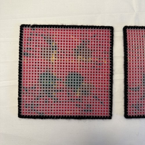 3 Creepy Cat Decor 5” Handmade Red Plaid Green Eyes Coaster Trivet Needlework - Picture 3 of 3
