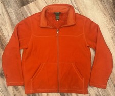 LL Bean Youth Boys Fuzzy Fleece Zip Up Jacket Orange Size Large 14/16