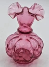 Fenton Ruffled Glass Vase  Cranberry 5" Gourd Shape Vintage