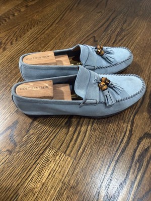 Gucci Blue Suede Bamboo Tassel Loafer Moccasin Made in Italy Size 8 9 Mens