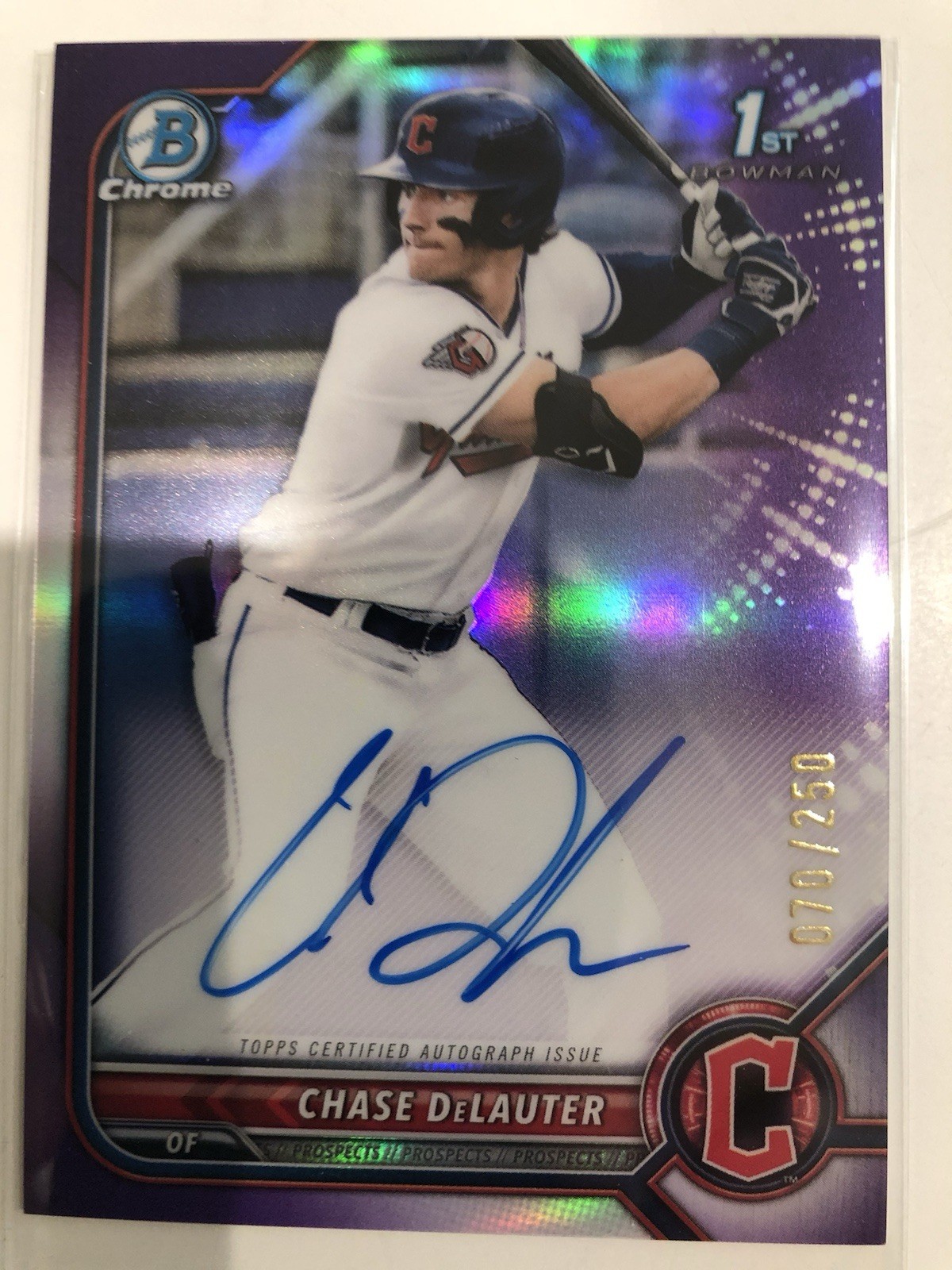 2022 Bowman Draft Chase Delauter Purple Refractor 1st Bowman Auto #/250