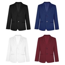 Kids Boys Outerwear Solid Color Gentleman Suit Lapel Collar Blazer Long Sleeve