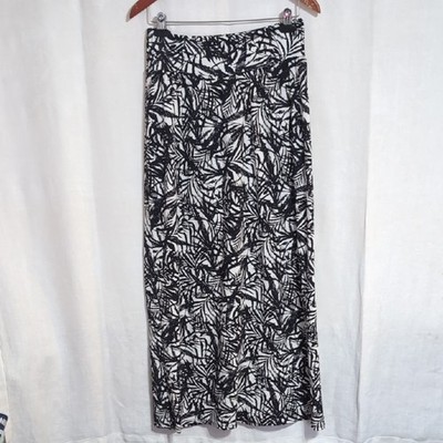 Nina & Mee Black White Palm Print Maxi Skirt Stretchy Size Large