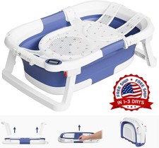 Ba era port til plegable para beb , con coj n suave y term metro Color: Azul 