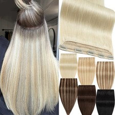 Clip in Thick One Piece Weft Russian Remy Human Hair Extensions 3/4 Full Head