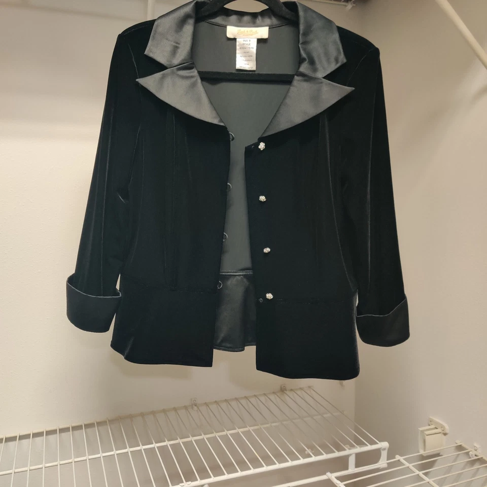 Chaqueta de Noche con "Estrás Bling" Formal, Fiesta Negro Terciopelo Satinado Talla 8 Foto 4 de 4