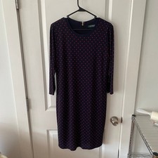 Lauren by Ralph Lauren Women's Dress sz L Navy Blue & red Polka Dot Jersey