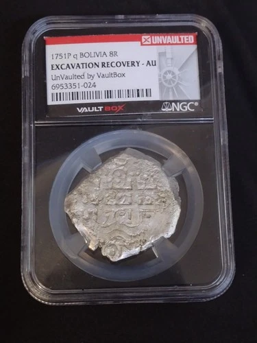 1751p q Bolivia 8R Silver Excavation Recovery Cerro Rico Hoard VaultBox NGC - AU
