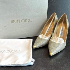 Jimmy Choo Glitter Pointed Toe High Heel Pumps Silver Gold Size 35 Made in Italy