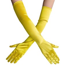 Long Opera Gloves for Women, 1920s Satin Stretchy Elbow One Size, Yellow
