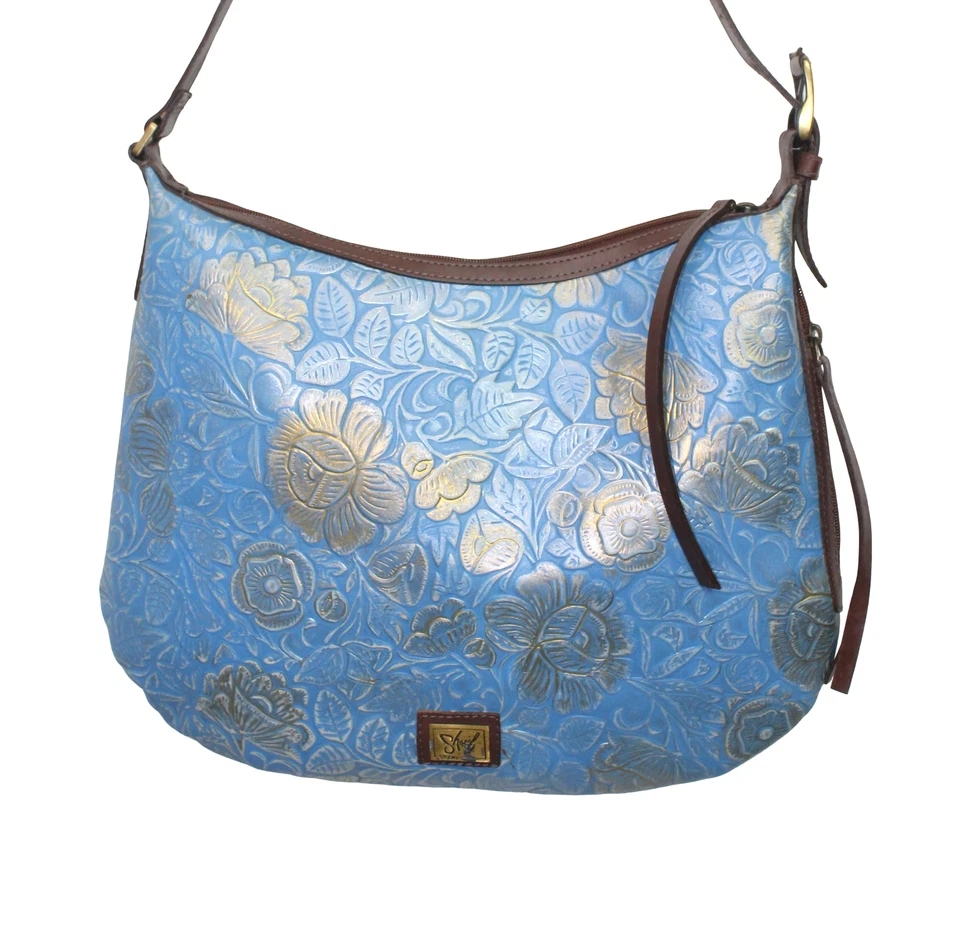 Bolso Hobo Para Mujer Sharif Tooled Floral Repujado Delgado Bolso de Hombro Occidental Azul Foto 3 de 4