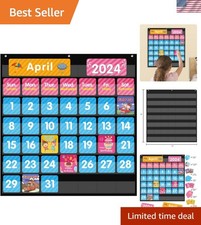 Large 44 Pockets Calendar Pocket Chart for Classroom with 85 Cards, Size:25  ...