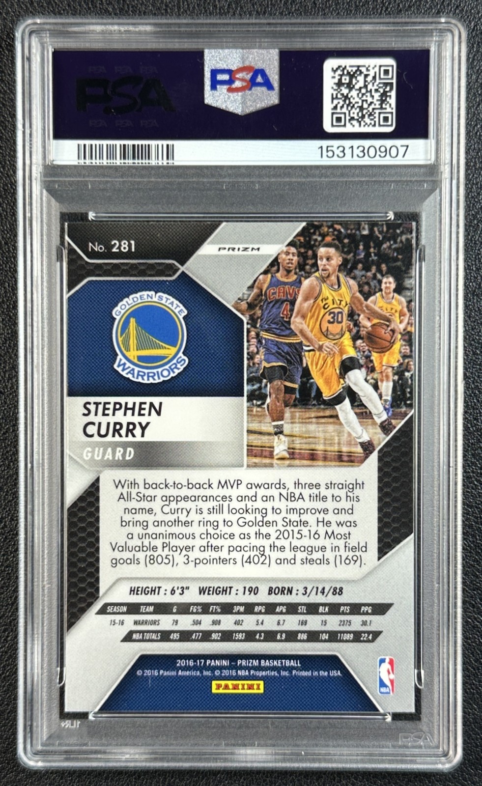 STEPHEN CURRY PSA 10 2016-17 PANINI PRIZM #281 SILVER WARRIORS 0907 view 2