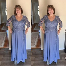 Mother of The Bride Dresses Lace Beaded 3/4 Sleeve Chiffon Wedding Evening Gown
