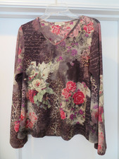 VGC XCIT U.S.A. Lg Floral Leopard Print Long Bell Sleeve Blouse Top Multicolor