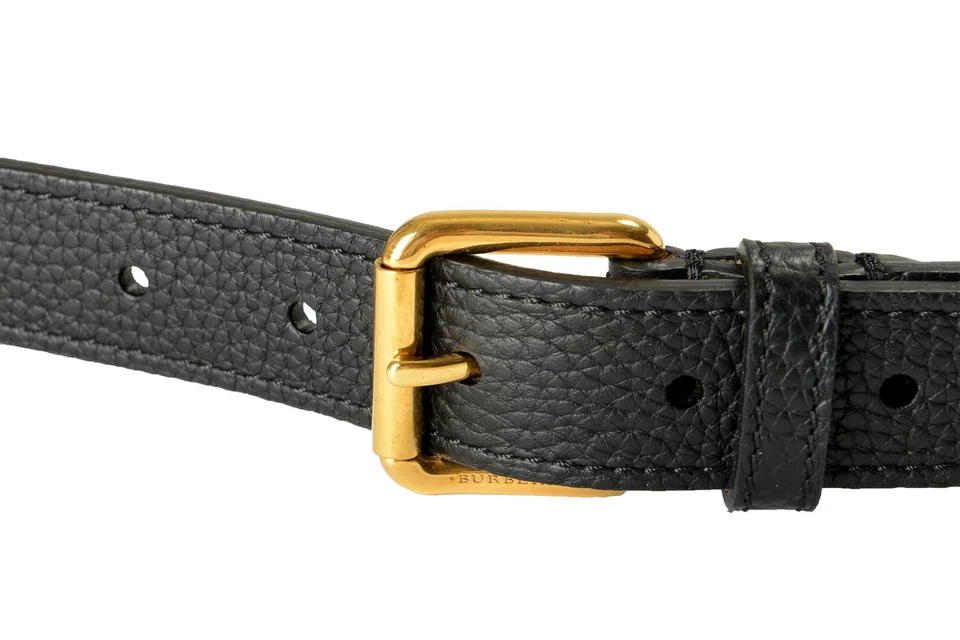 Cinturón Burberry "Tomas25" Negro Cuero Texturizado Latón Sólido Hebilla US 38 IT 95 Foto 3 de 4