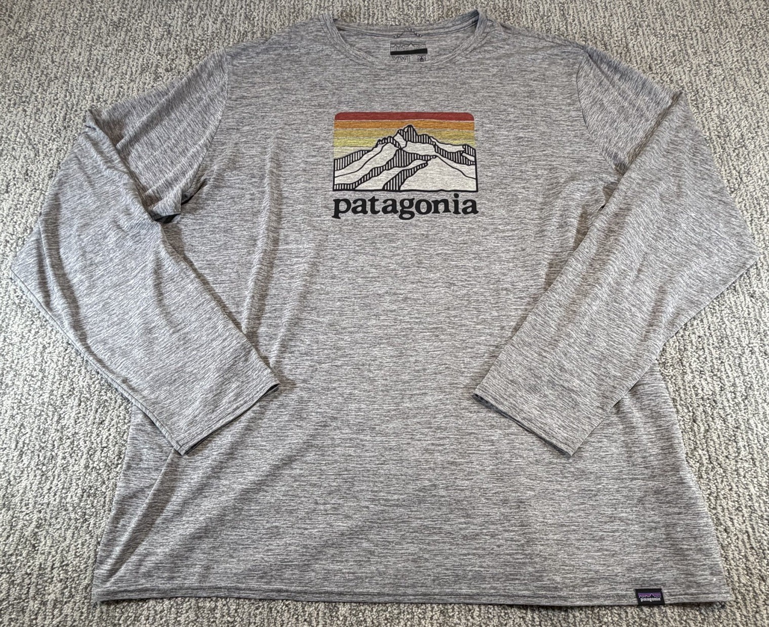 Patagonia Long Sleeve Shirt Mens XXL Heather Gray Capilene Outdoor Logo Stretch