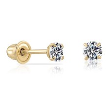 14k Yellow Gold Solitaire Round Cubic Zirconia Stud Earrings in Secure