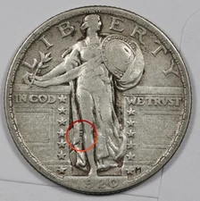1920 Standing Liberty Quarter.  Error Clashed "E".   VF-XF.  208055