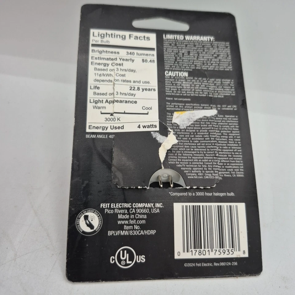 Feit Electric 35W MR16 Bi-Pin 12V GU5.3 LED Landscape Light Bulb, Bright White - Image 2 of 2