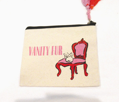 Vanity Fur canvas cosmetic bag by TAG, white cat