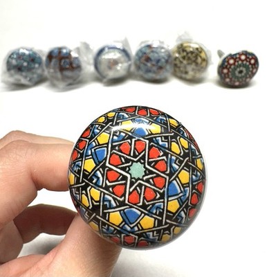 Assorted handcrafted Cabinet Drawer Pulls Indian Knobs Hand Painted Ceramic VG