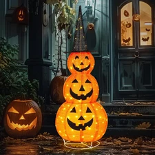 VINGLI 5FT Lighted Collapsible Halloween Pumpkin Decoration for Outdoor Use