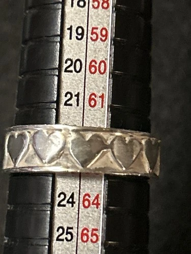 Vintage Mexico 925 Sterling Silver Heart Band Ring Wide Size 10.5 5.7g