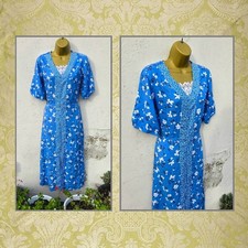 Cotton Traders Size 12 Blue Floral Button Front Midi Shirt Summer Holiday Dress