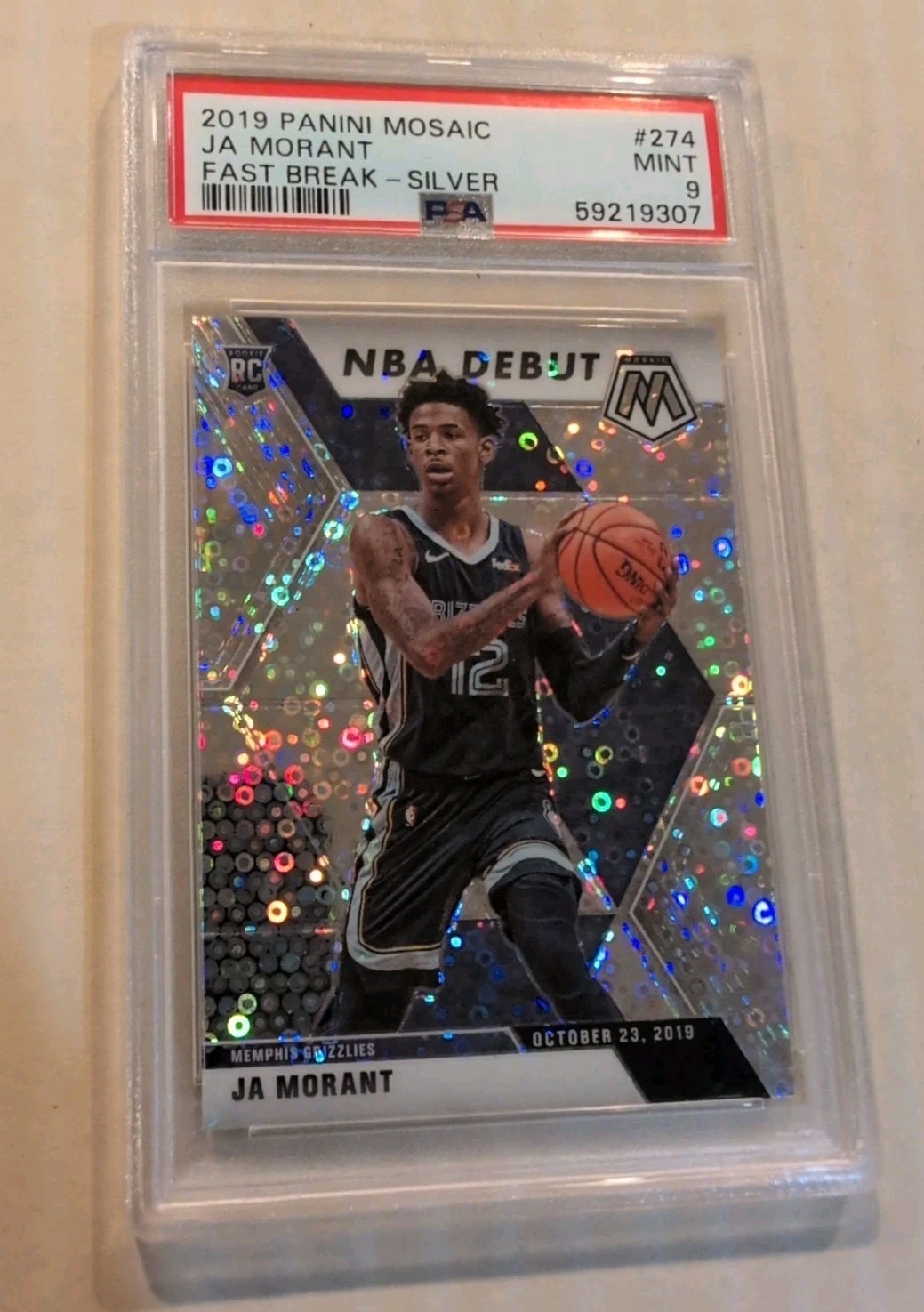 2019-20 Panini Mosaic Silver Fast Break Prizm #274 Ja Morant RC Rookie PSA 9
