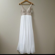 TLC Say Yes to the Prom Dress Beaded Top White/Gold Gown Sz 5