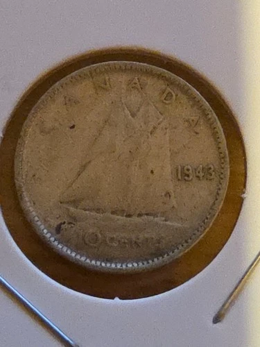 1943 Canada 10 Cents 80% Silver KM #34