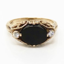 NYJEWEL Antique 14k Gold Black Onyx & Old Cut Diamond Ring Signed