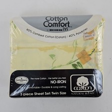 Vg Twin Sheet Set Yellow Floral Cotton Comfort Cotton/Polyester New Old Stock