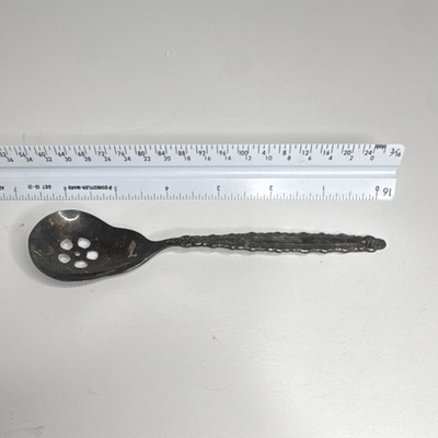 Community Slotted Spoon Silver Metal Glossy Floral Decorative Handle 6 in