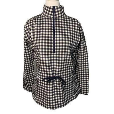 NWT Draper James Small Dark Navy & White Gingham Plaid Quarter Zip Pullover 