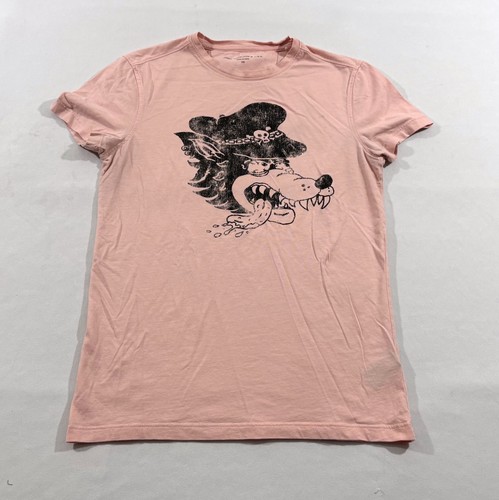 John Varvatos, John Varvatos Mens Pink Wolf Grunge Print Short Sleeve Cotton Tee T-shirt Sz XS