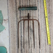 Austrian Pitch Fork/hay Fork. 5) 12in Tines. Handle Neck Included. Some Rust.